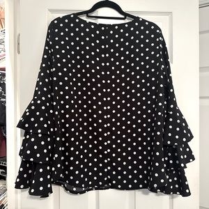 Bell sleeve, polka dot shirt size L
